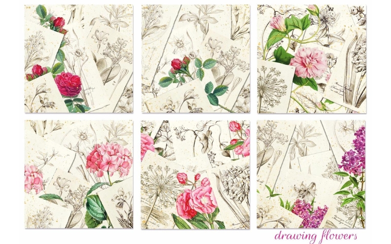 Drawing Flowers Scrapbookpapier 8"