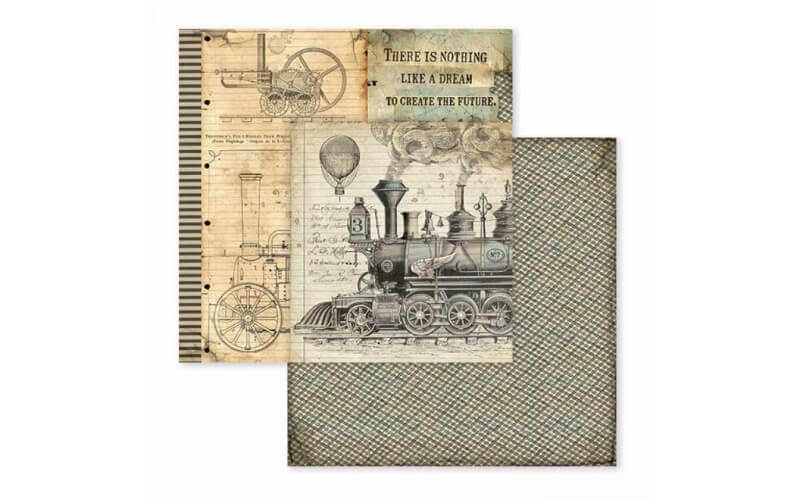 Scrapbookpapier Voyages Fantastiques stream train